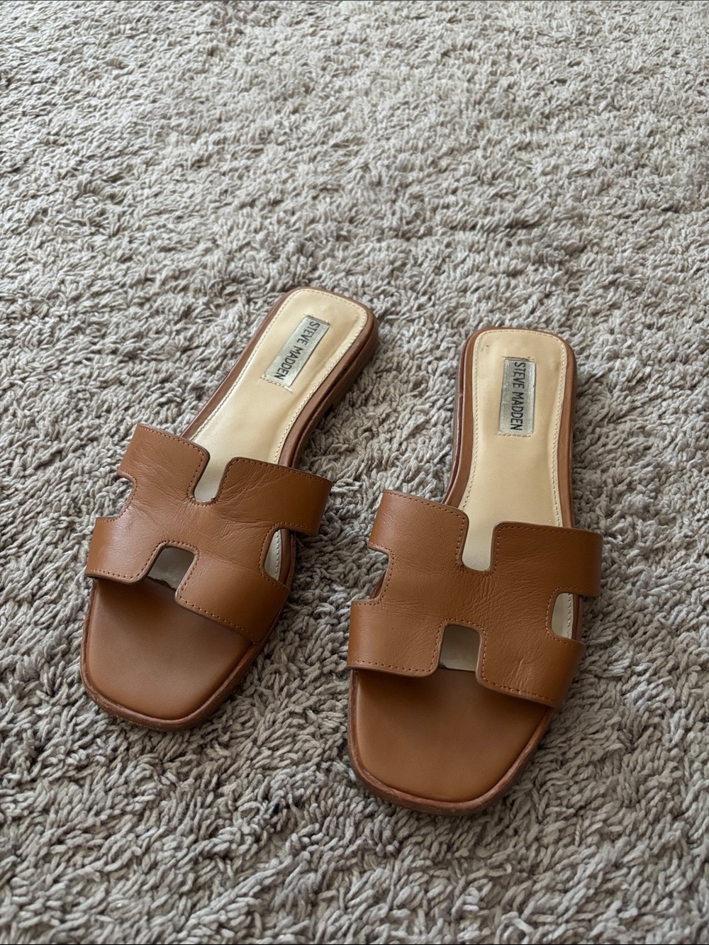 Steve Madden Brown Leather Slide Sandals
